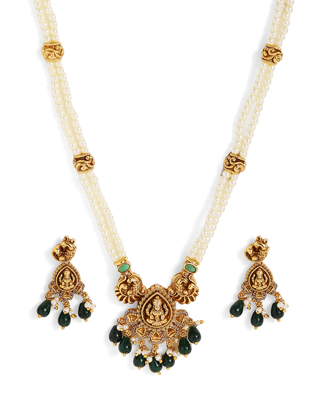 Ishin Twin Elephants Goddess Elegance Gold Plated Necklace Earrings Jewellery Set