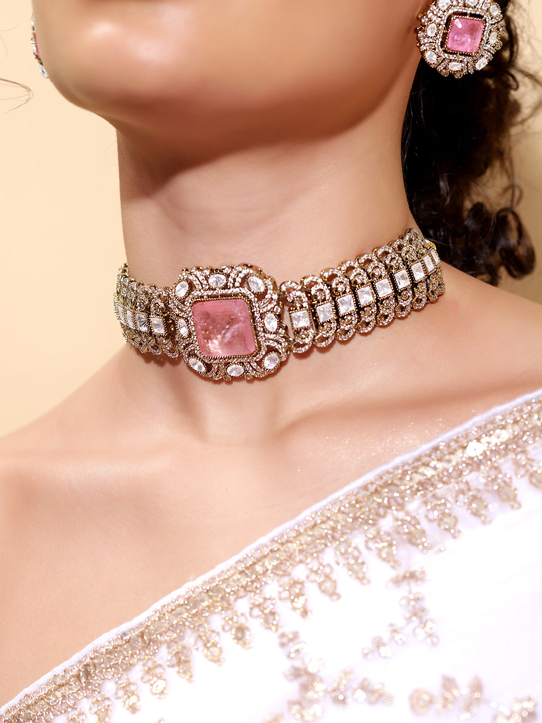 Ishin Pink  Colour Gold Plated Jewellery set