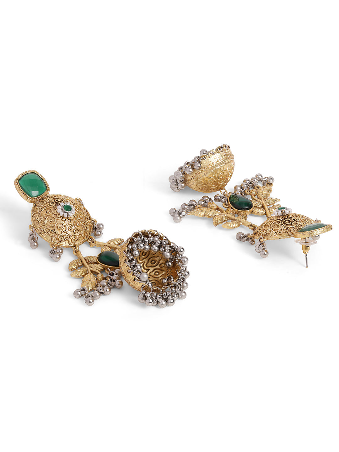 Ishin Green Colour Gold Plated Emerald Drop Earring