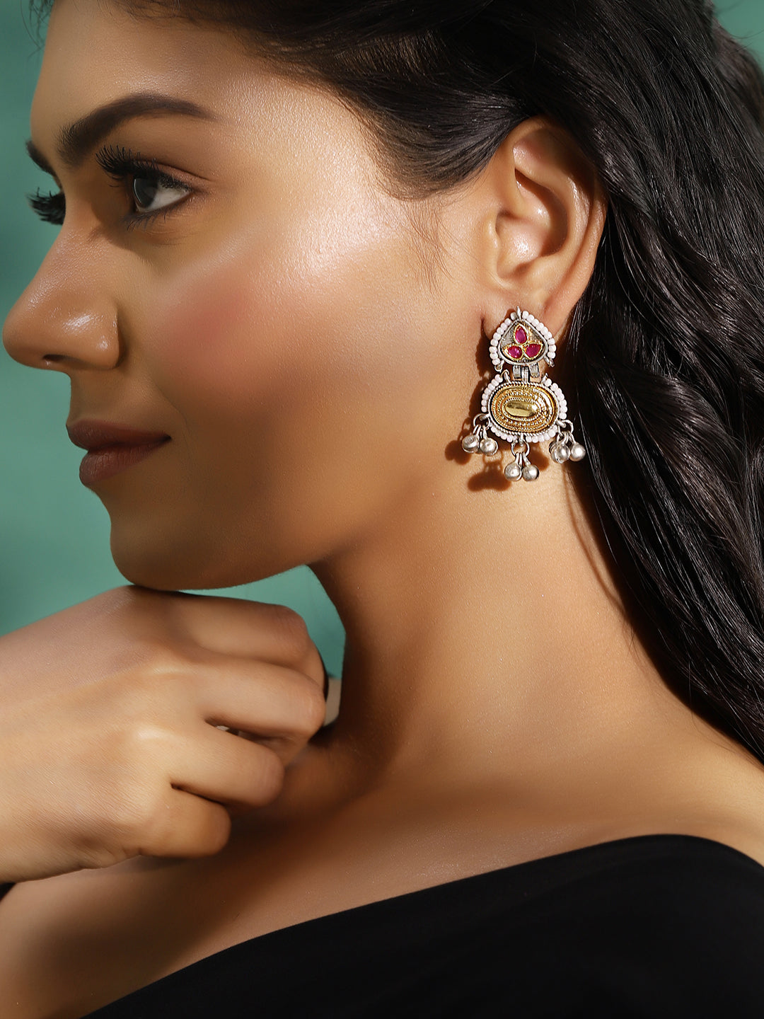 Ishin Pink Colour Silver Plated Beads Drop Earring