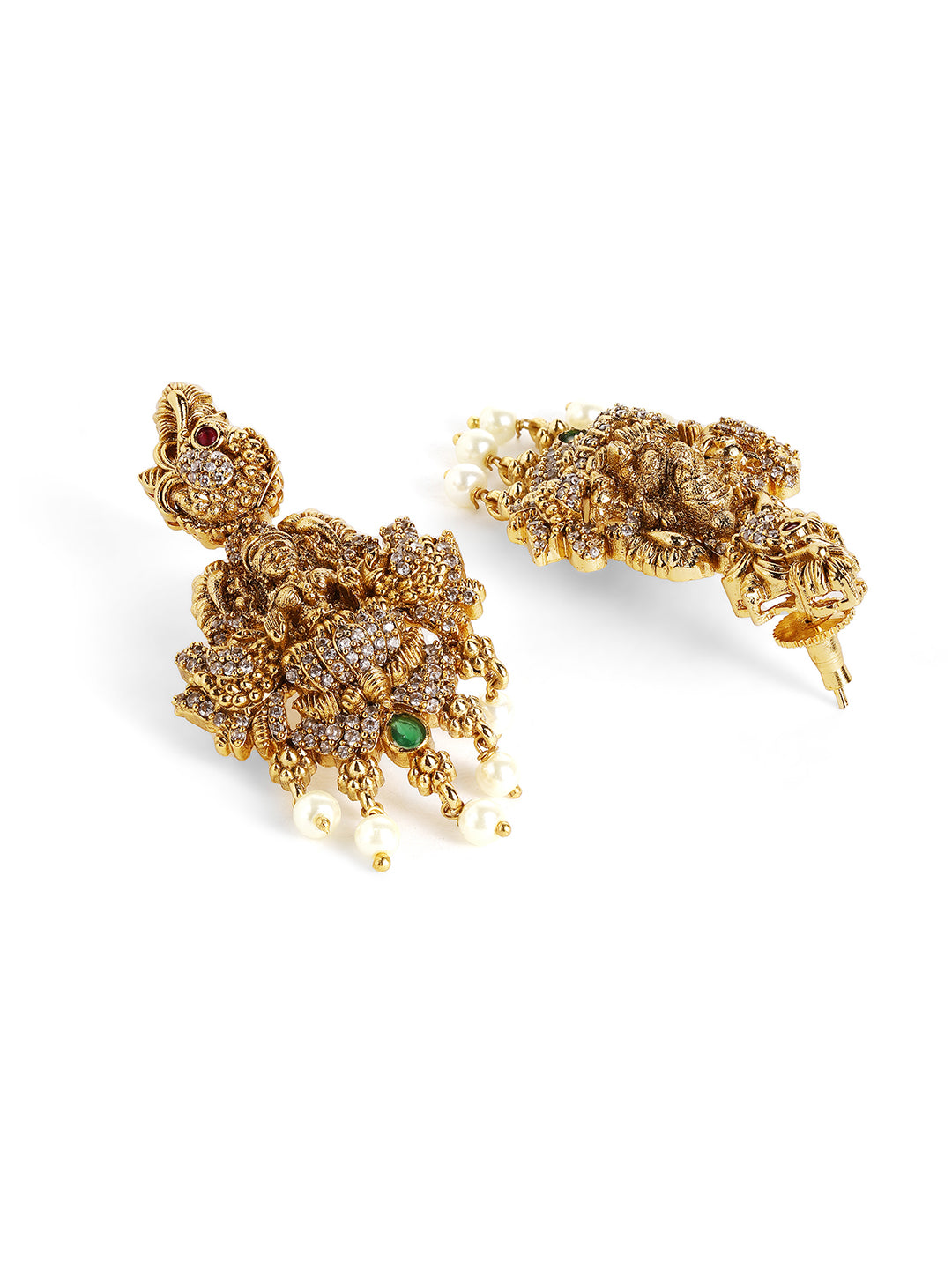 Ishin AD Elegance Green Beads Gold Plated Necklace and Drop Earrings Jewellery Set