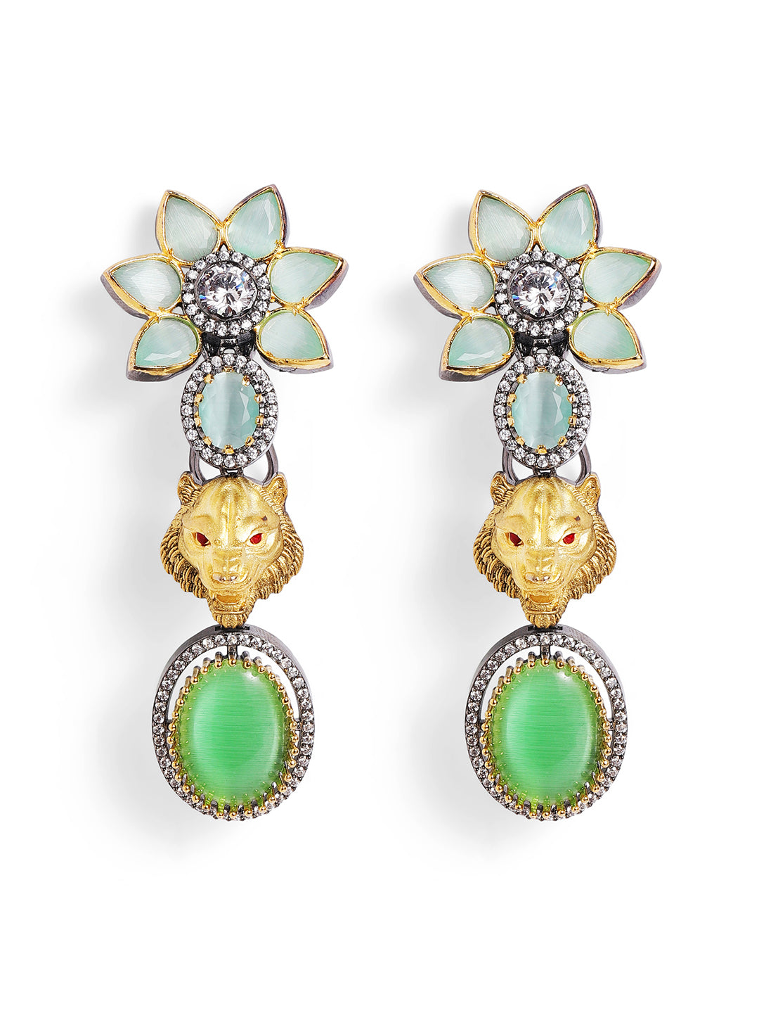 Ishin Green  Colour Silver Plated AD Drop Earring