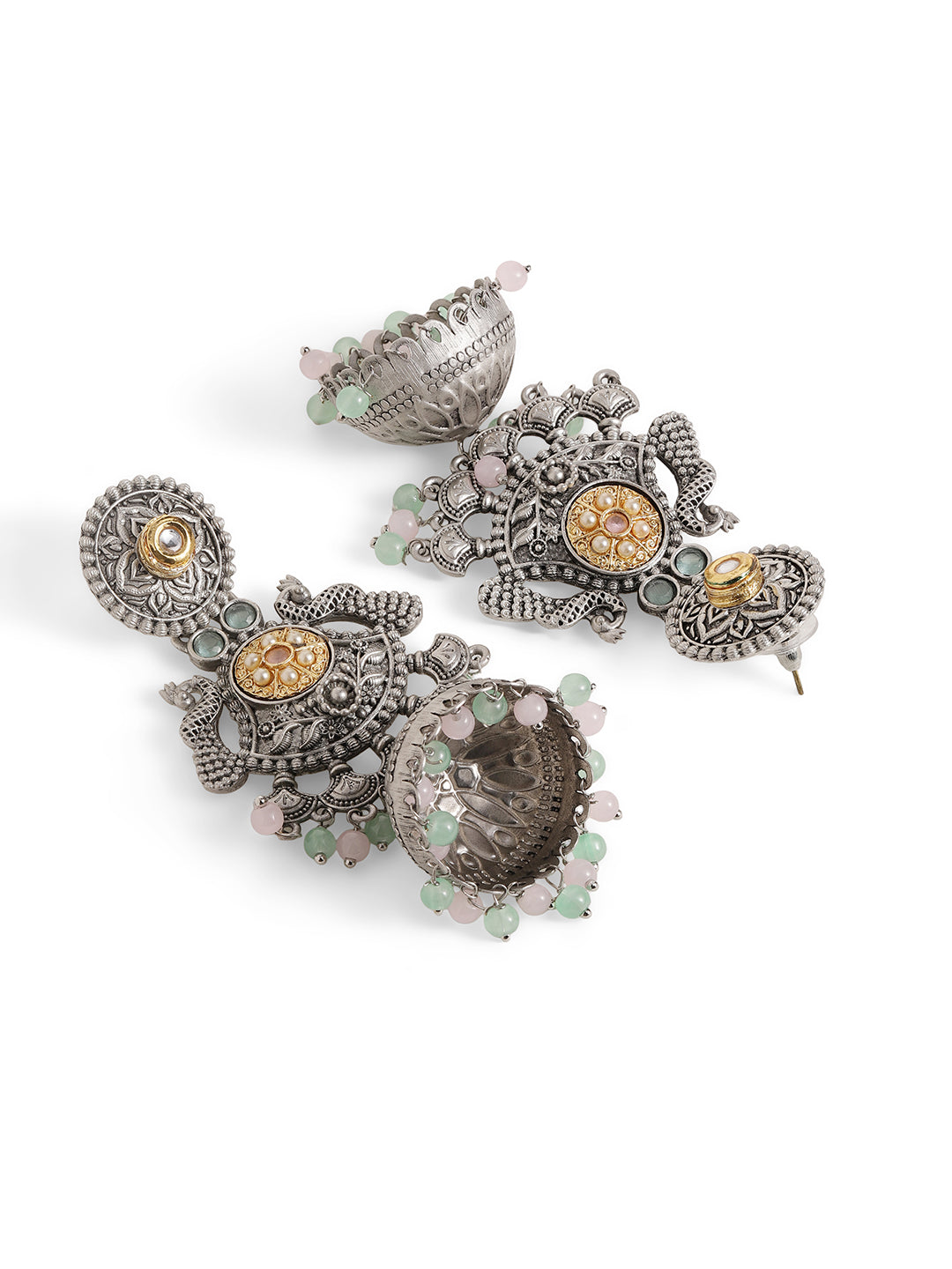 Ishin Multi Colour Silver Plated Beads Jhumka Earring