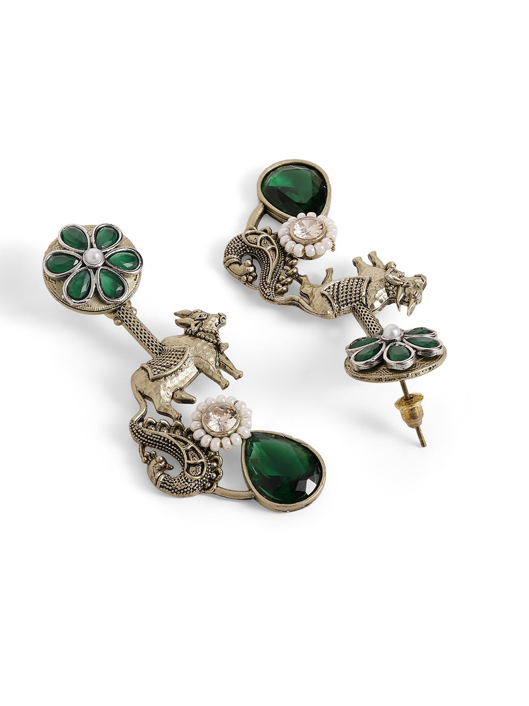 Ishin Green Colour Silver Plated Emerald Drop Earring