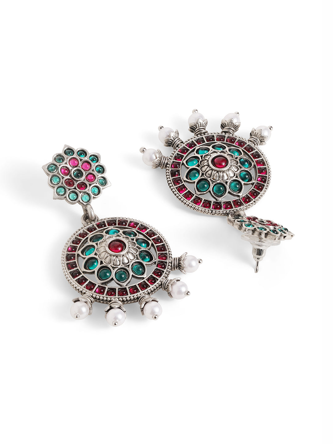 Ishin Multi Colour Silver Plated Beads Chandbali Earring