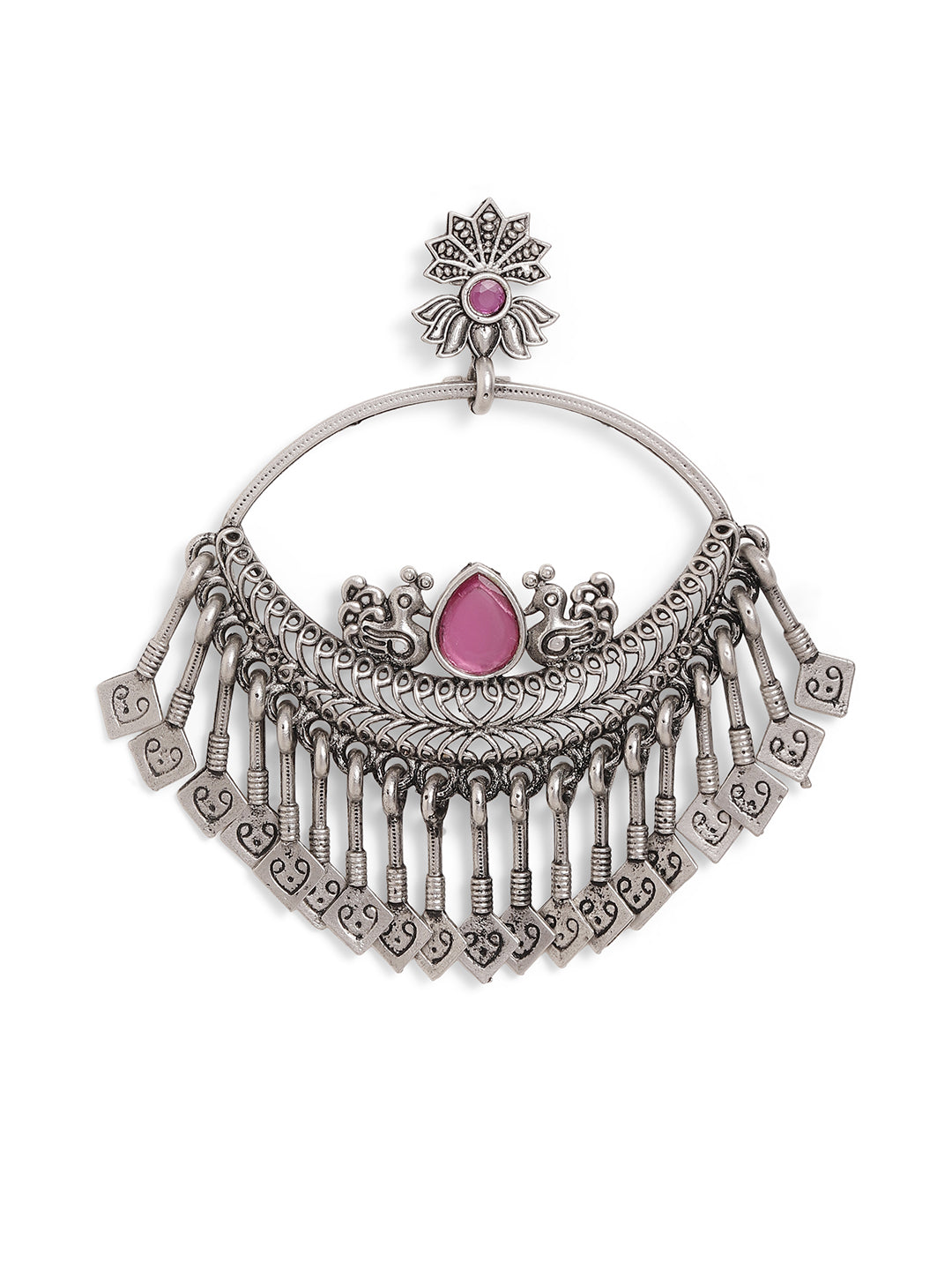 Ishin Pink Colour Silver Plated Chandbali Earring