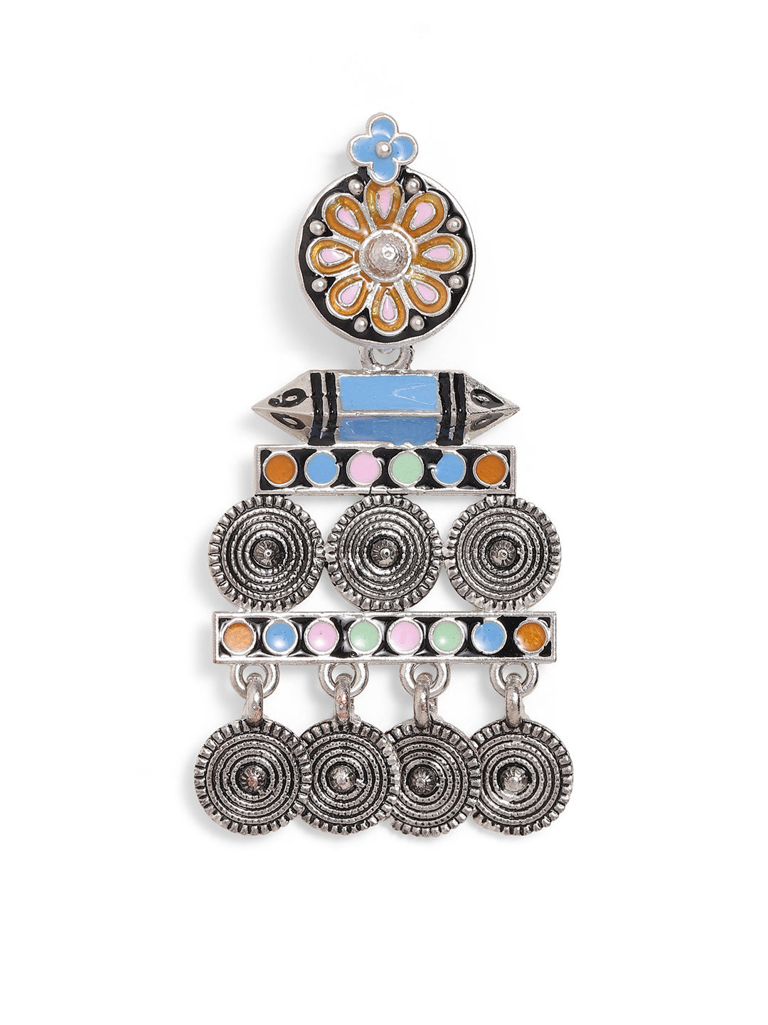 Ishin Multi Colour Silver Plated Drop Earring