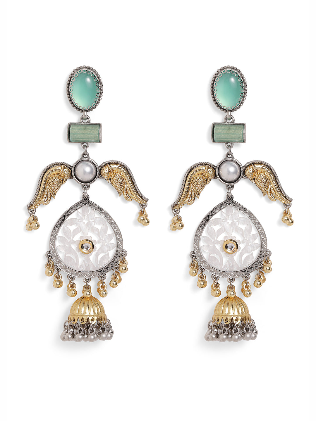 Ishin Mint Colour Silver Plated Jhumka Earring