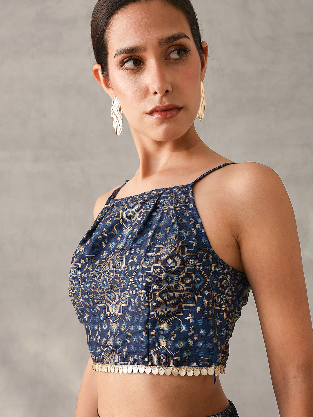 Rich Blue Chinon Foil Printed Regular Fit Co-ords with Palazzo Bottom