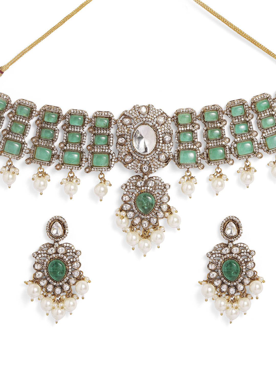 Ishin Green  Colour Gold Plated Drop Earring