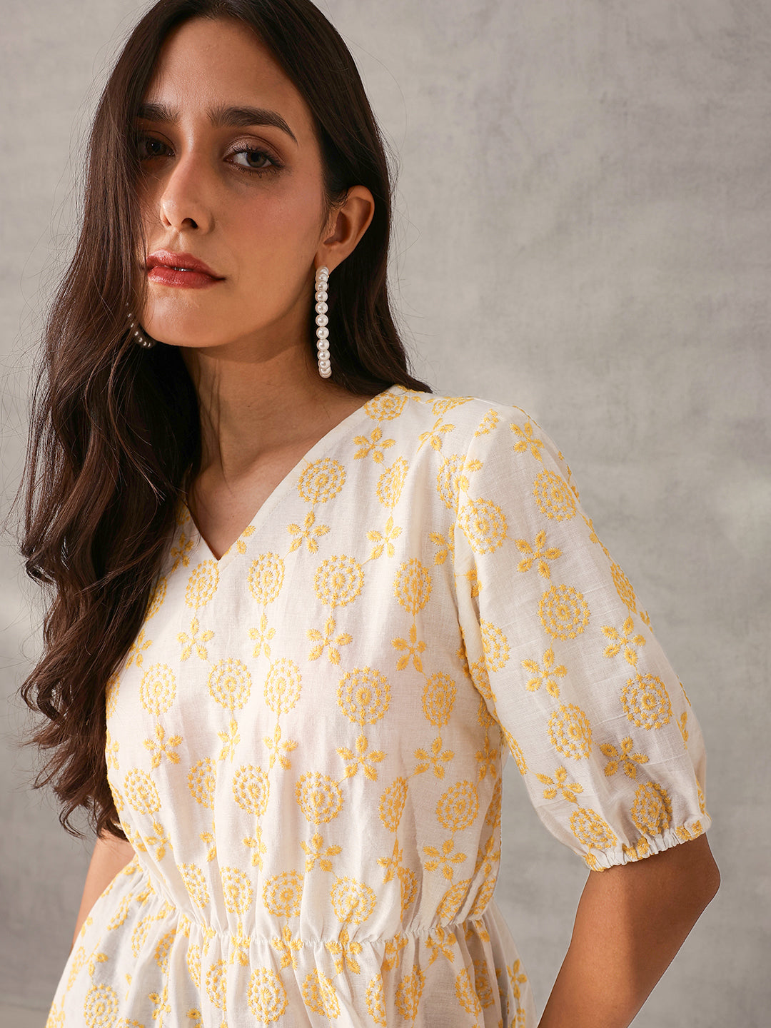 Comfy white Cotton Embroidered Regular Fit Top