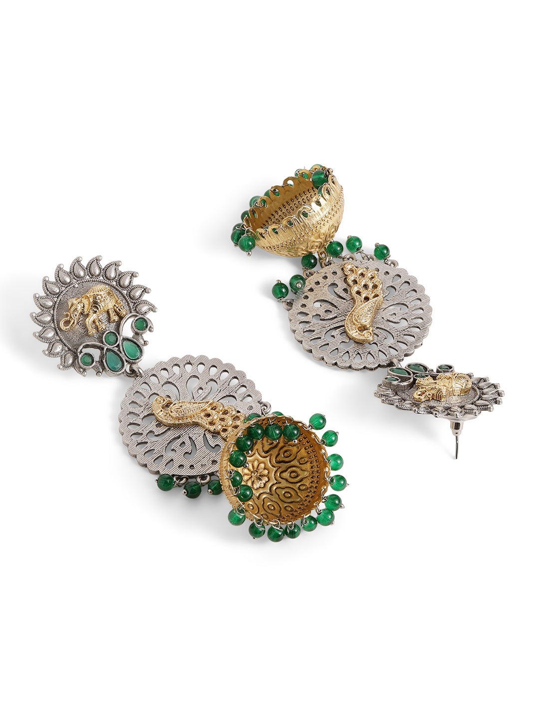 Ishin Green Colour Silver Plated Jhumka Earring