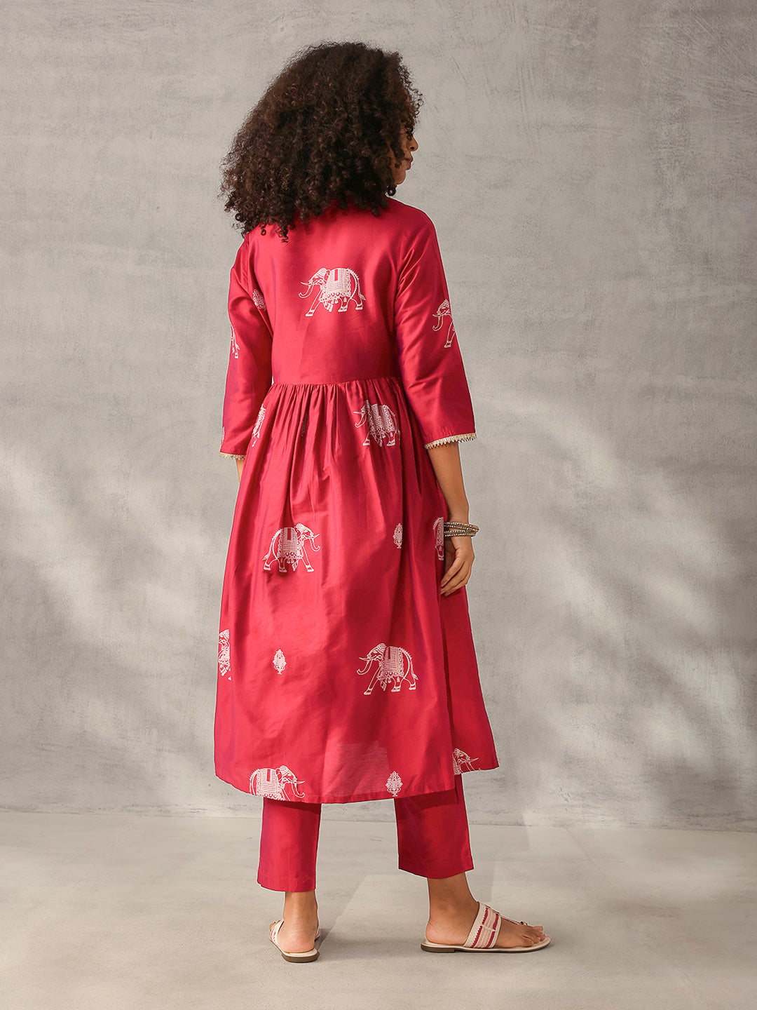 Soft Maroon Polystyrene Foil Printed Anarkali Kurta Set with Bottom