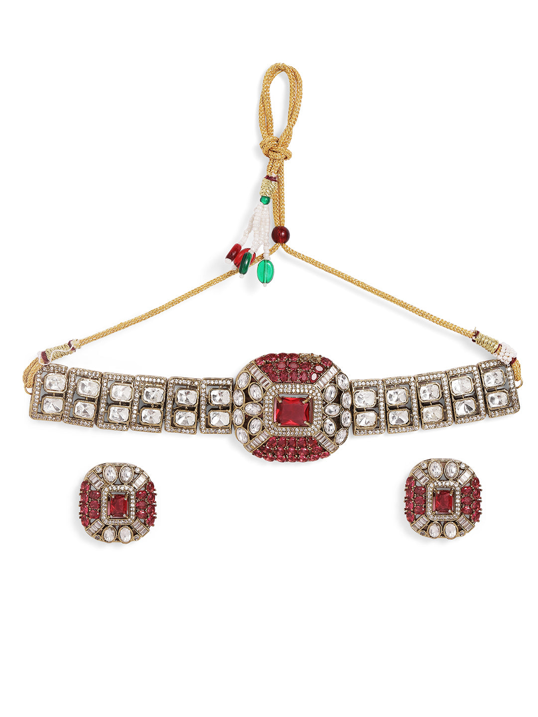 Ishin Red  Colour Gold Plated Jewellery set