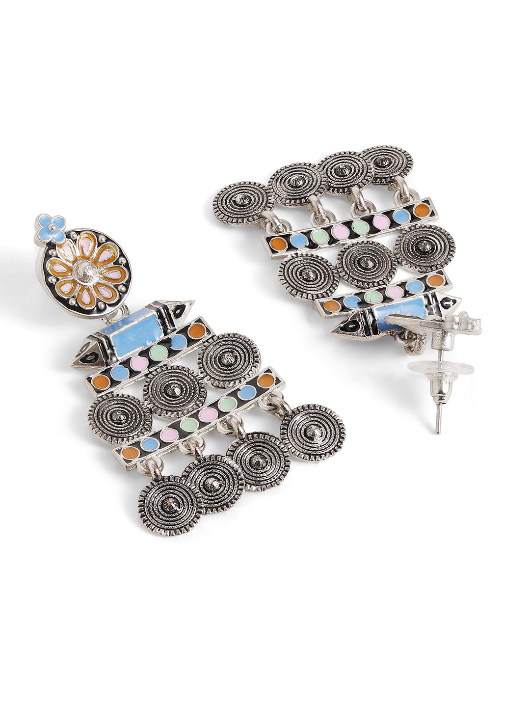 Ishin Multi Colour Silver Plated Drop Earring