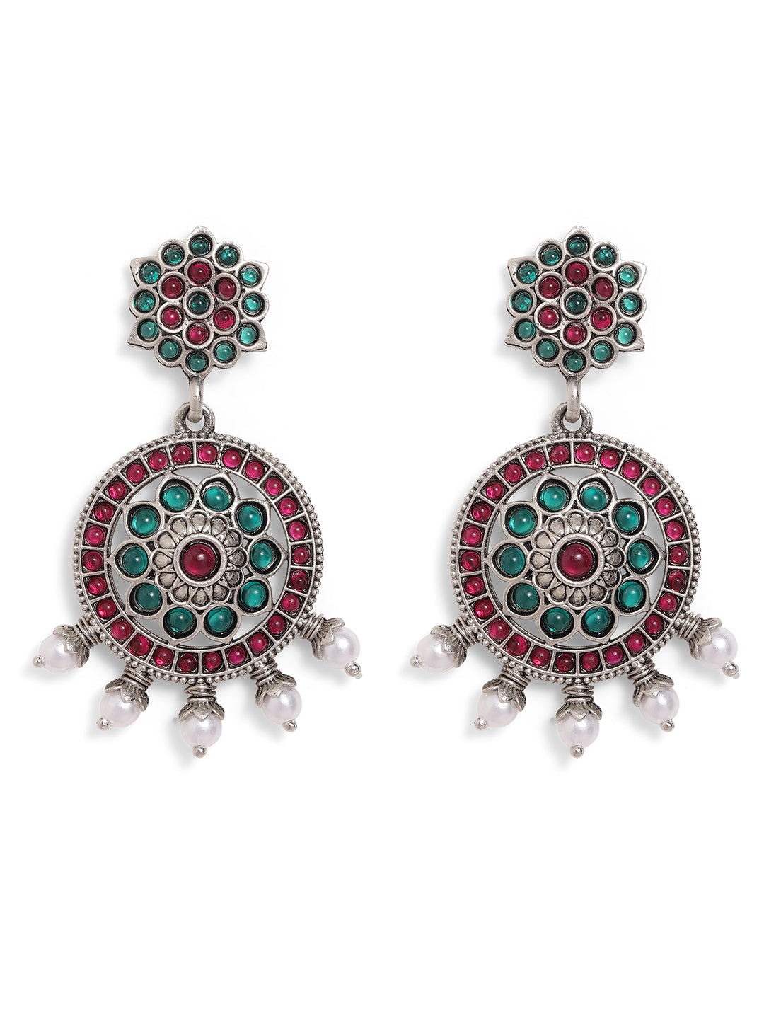 Ishin Multi Colour Silver Plated Beads Chandbali Earring