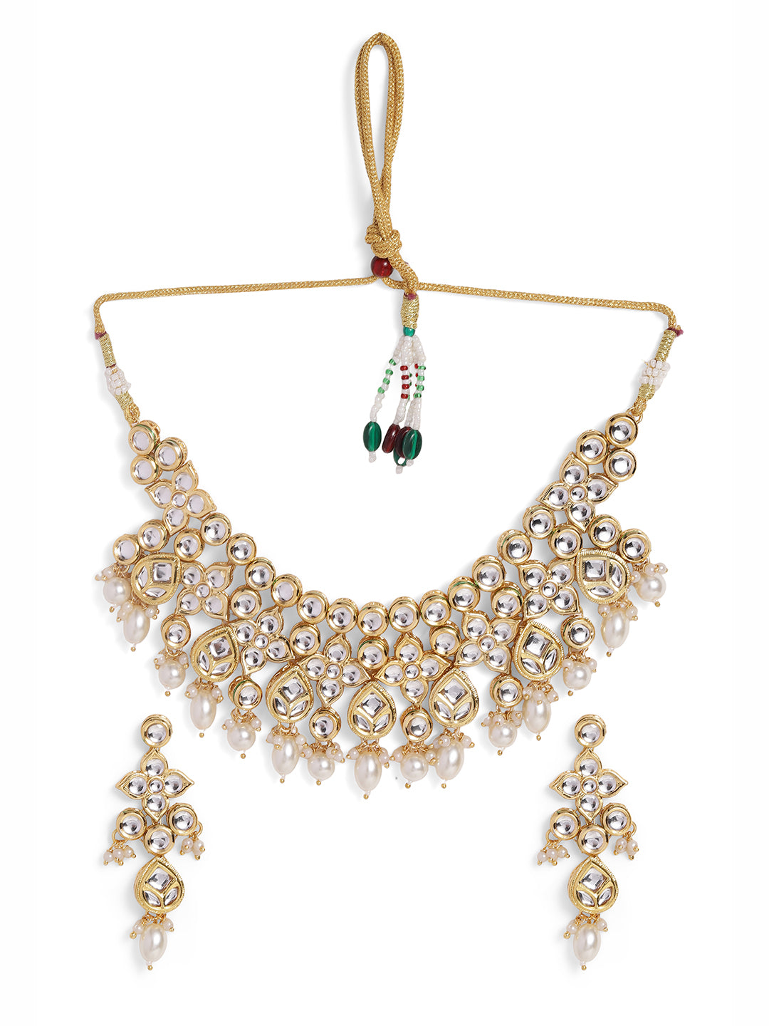 Ishin White Colour Gold plated Kundan with pearl Jewellery set