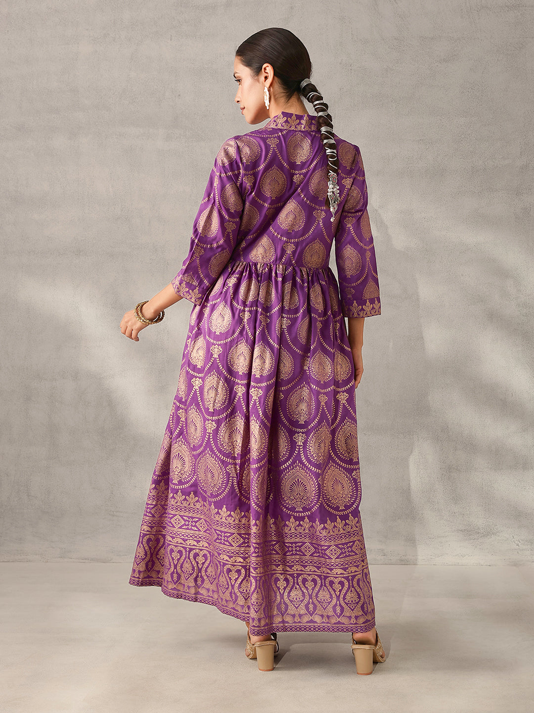 Rich Rust Purple Foil Printed Fit & Flare Kurta