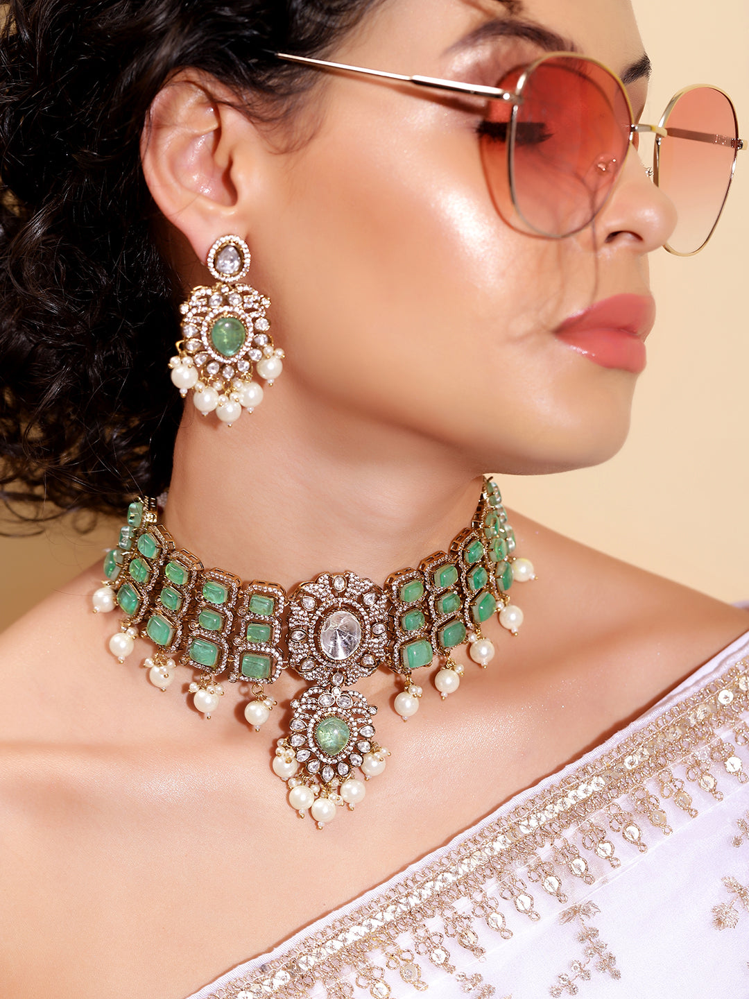Ishin Green  Colour Gold Plated Drop Earring