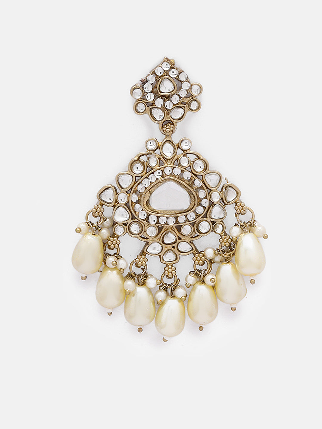 Ishin Gold Plated Kundan Ivory Pearls Floral Drop Earrrings