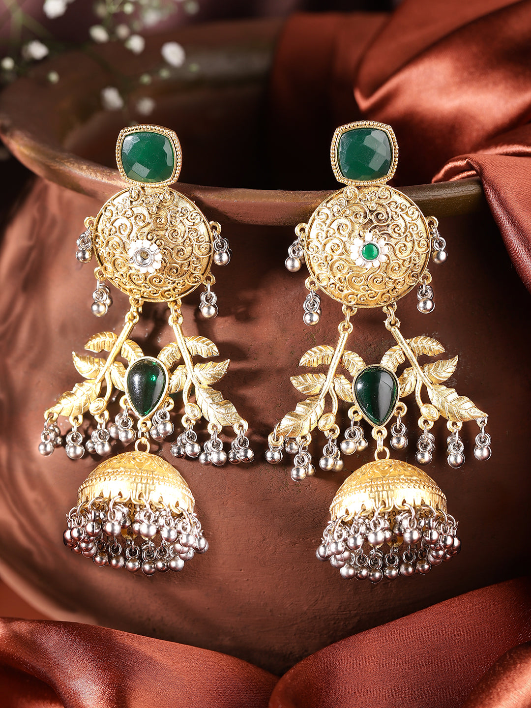 Ishin Green Colour Gold Plated Emerald Drop Earring