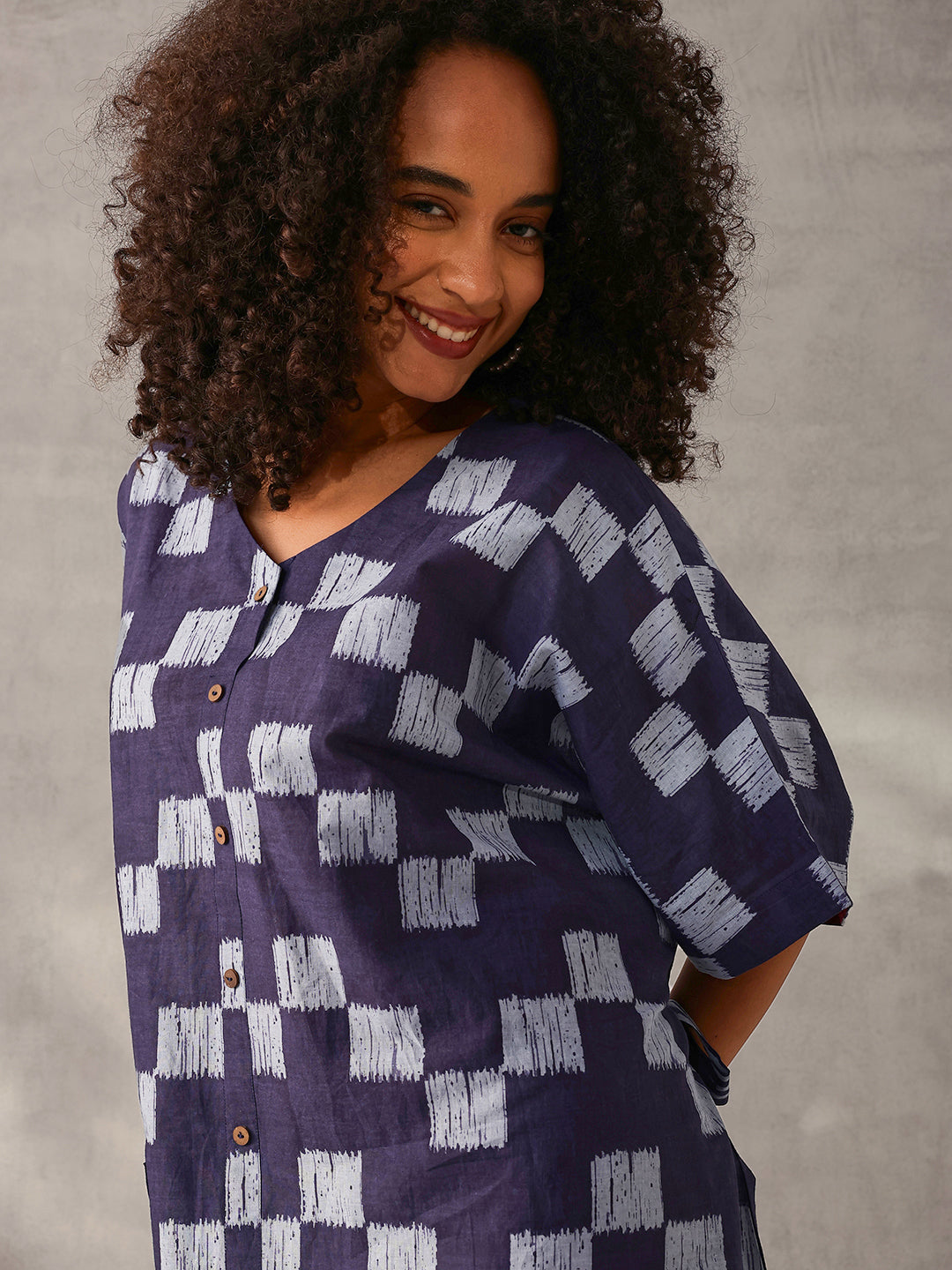 Comfy Navy Blue Cotton Printed Regular Fit Dress
