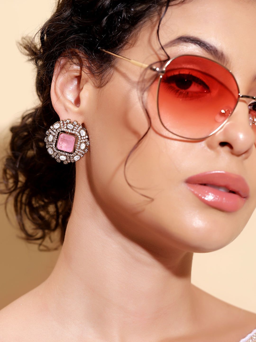 Ishin Pink  Colour Gold Plated Jewellery set