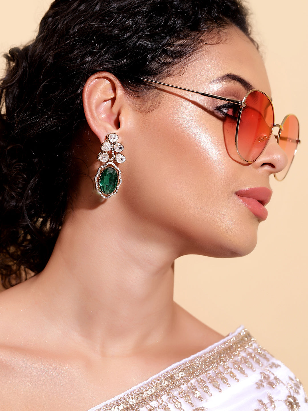 Ishin green  Colour Gold Plated Drop Earring
