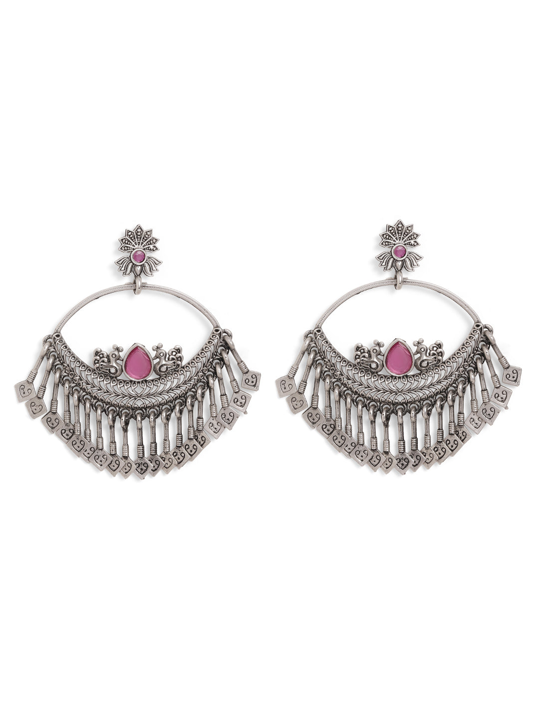 Ishin Pink Colour Silver Plated Chandbali Earring