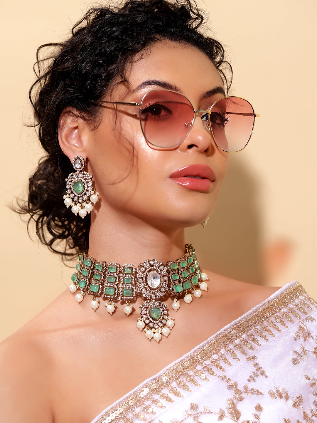 Ishin Green  Colour Gold Plated Drop Earring