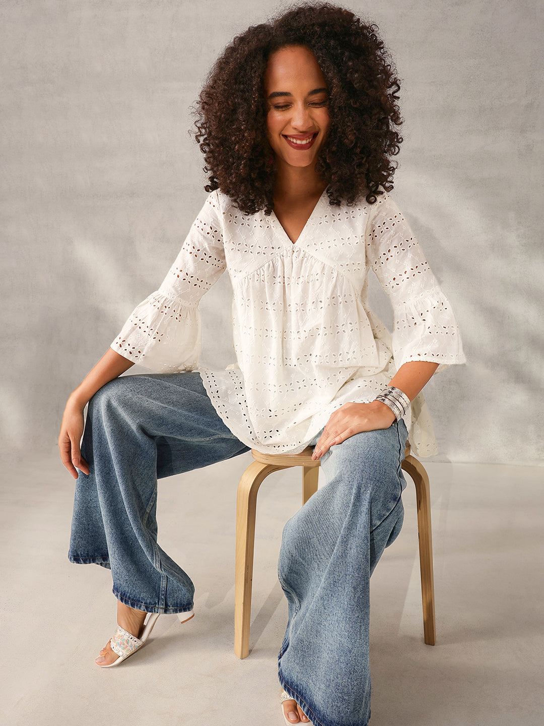 Comfy Purple Cotton Schiffli Regular Fit Top