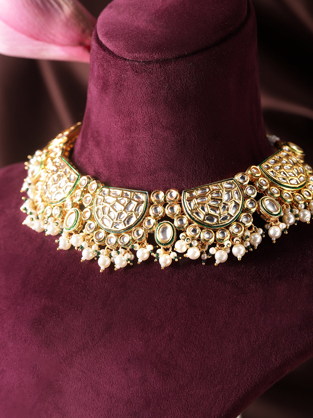 Ishin White Colour Gold plated Kundan Jewellery set