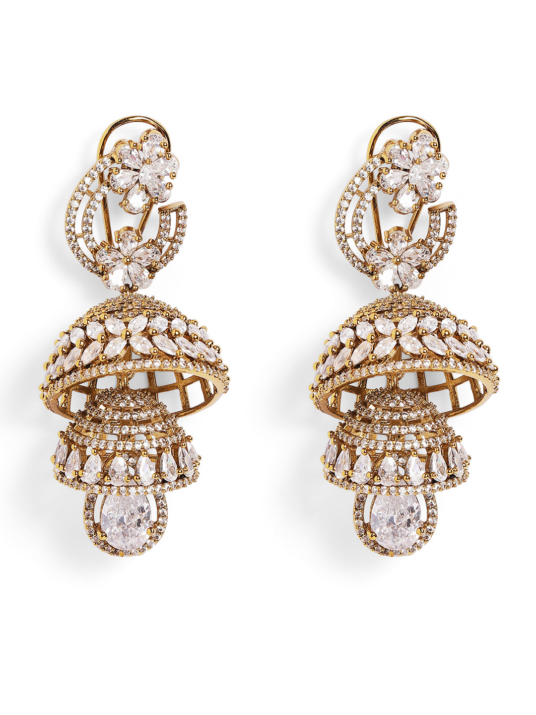 Ishin White  Colour Gold Plated AD Jhumka Earring