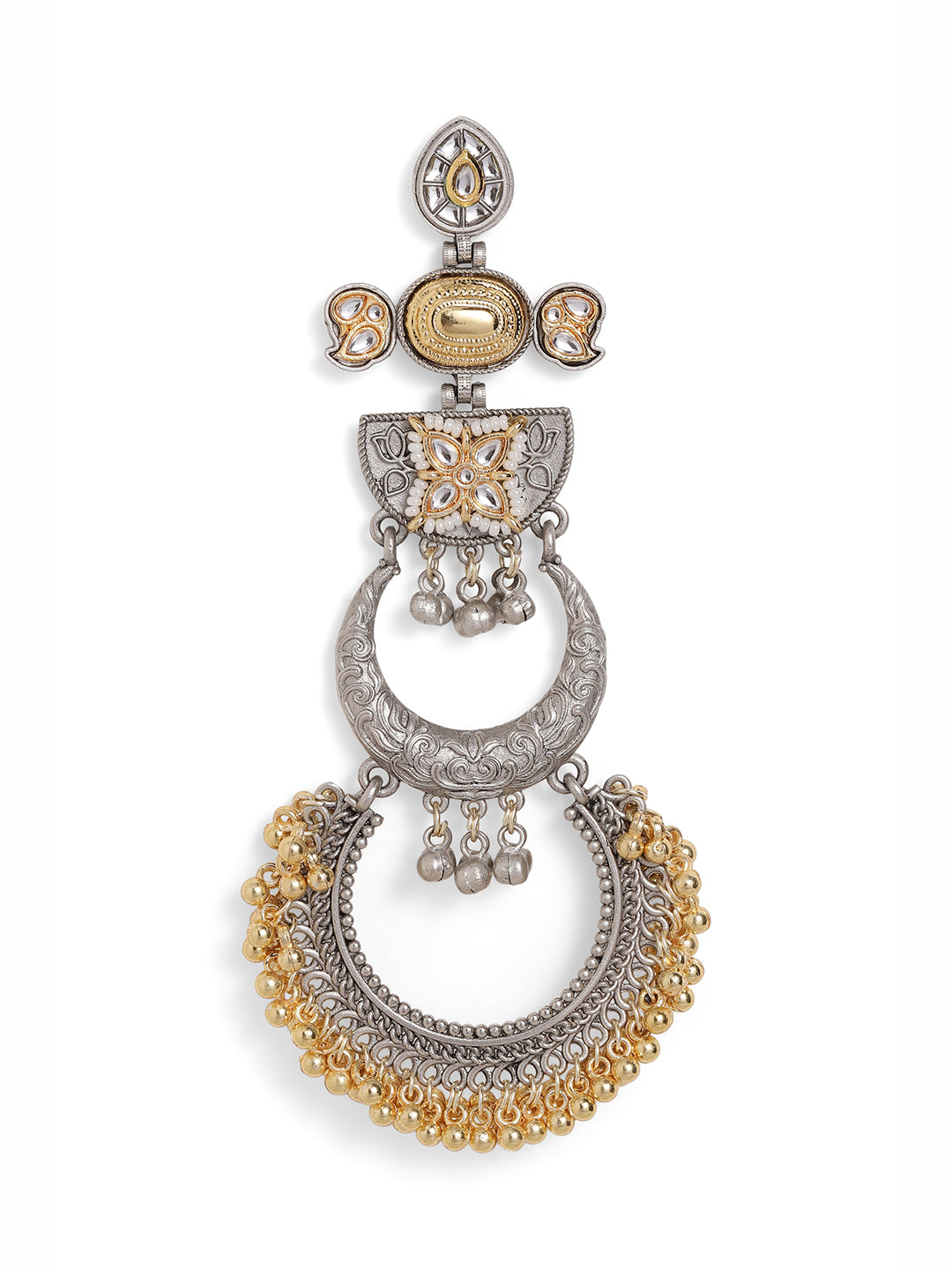 Ishin Multi Colour Silver Plated Chandbali Earring
