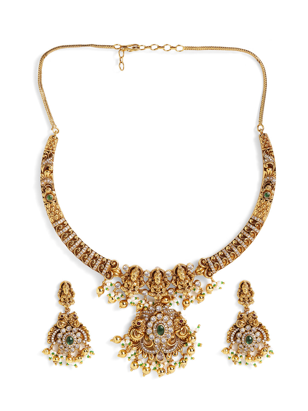 Ishin Statement Elegance Gold Plated Choker Necklace Chand Style Studs Jewellery Set