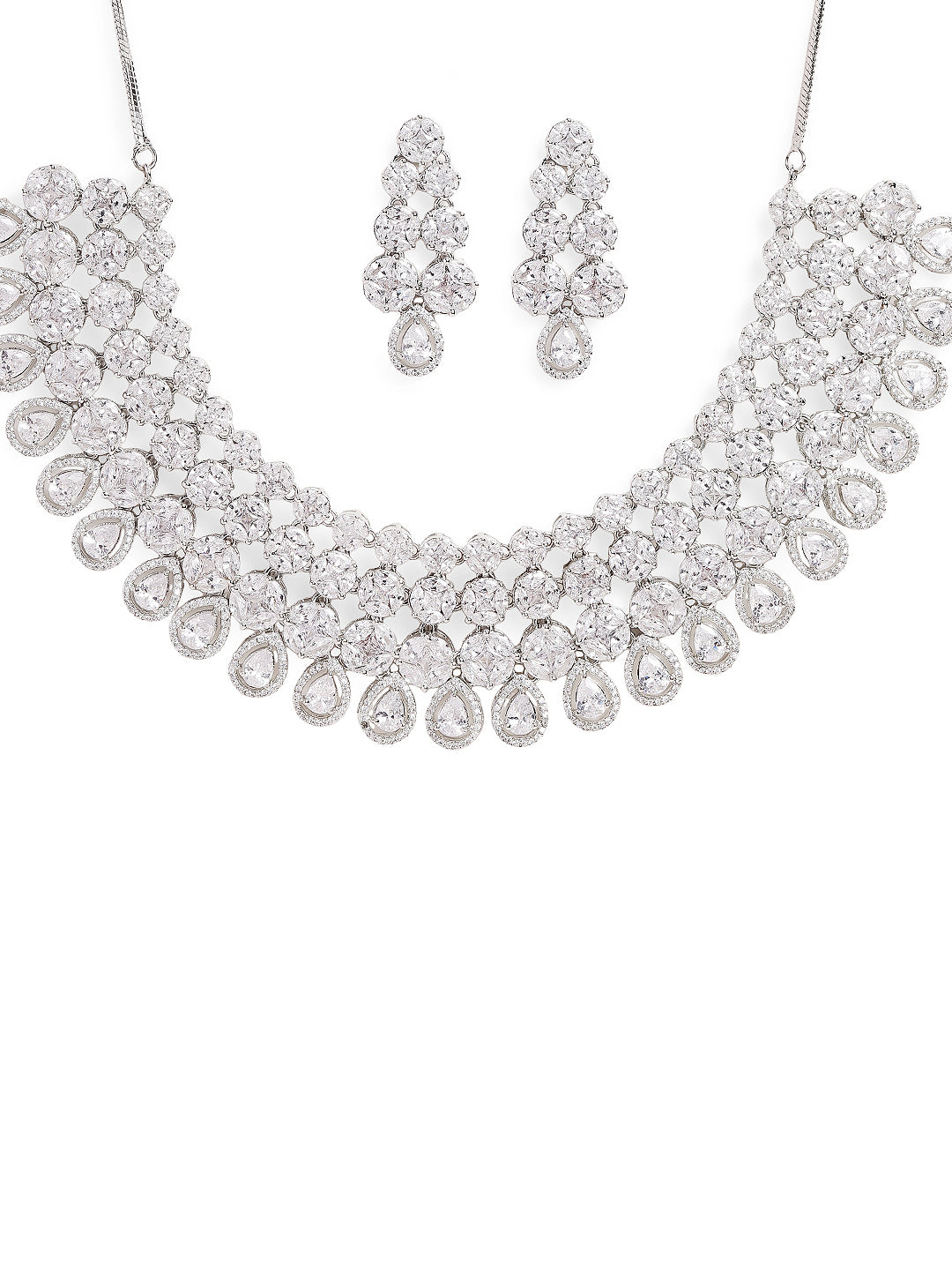 Ishin White Colour Silver Plated American Diamond Jewellery Set