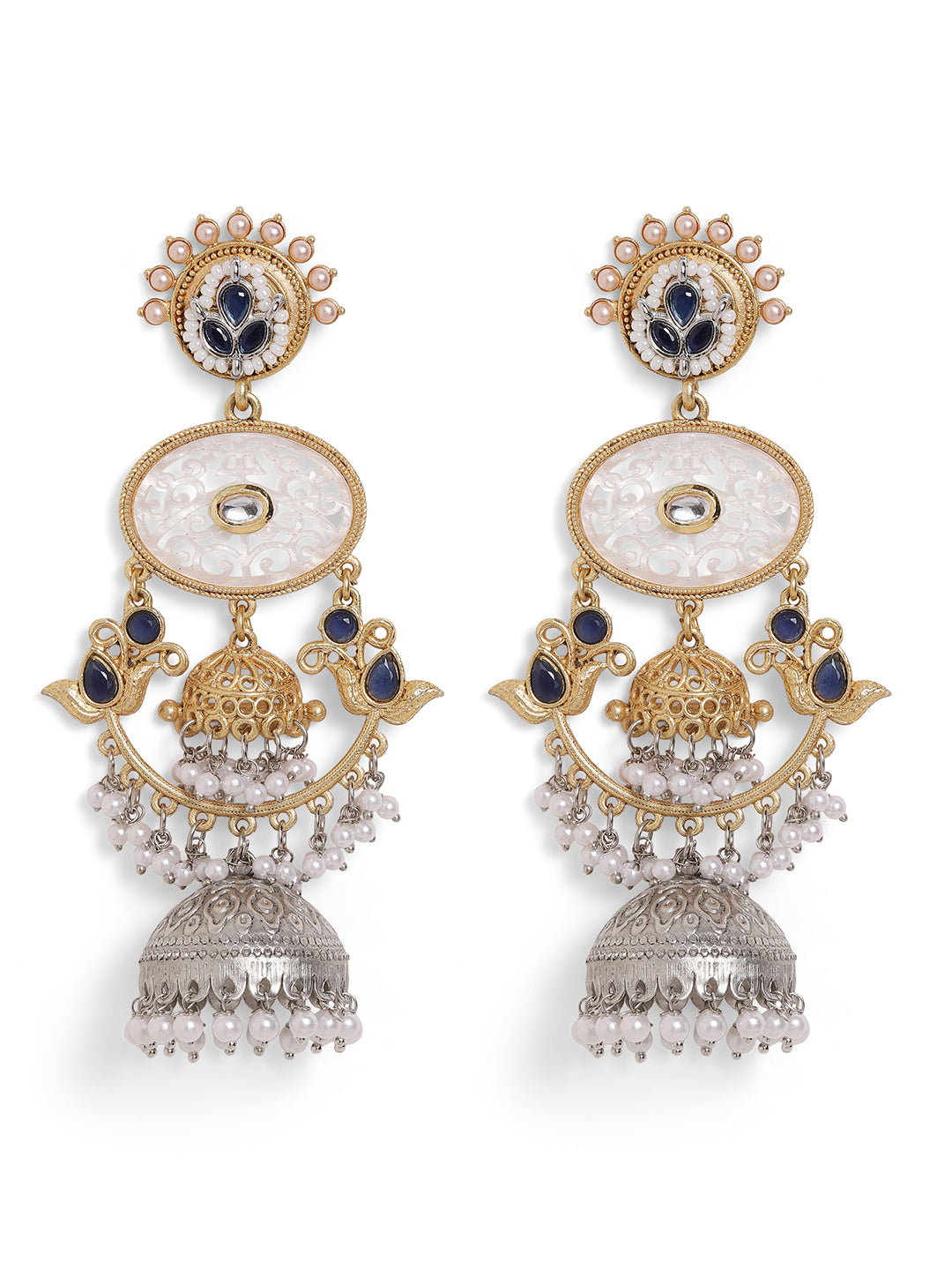 Ishin Blue Colour Silver Plated Beads Jhumka Earring