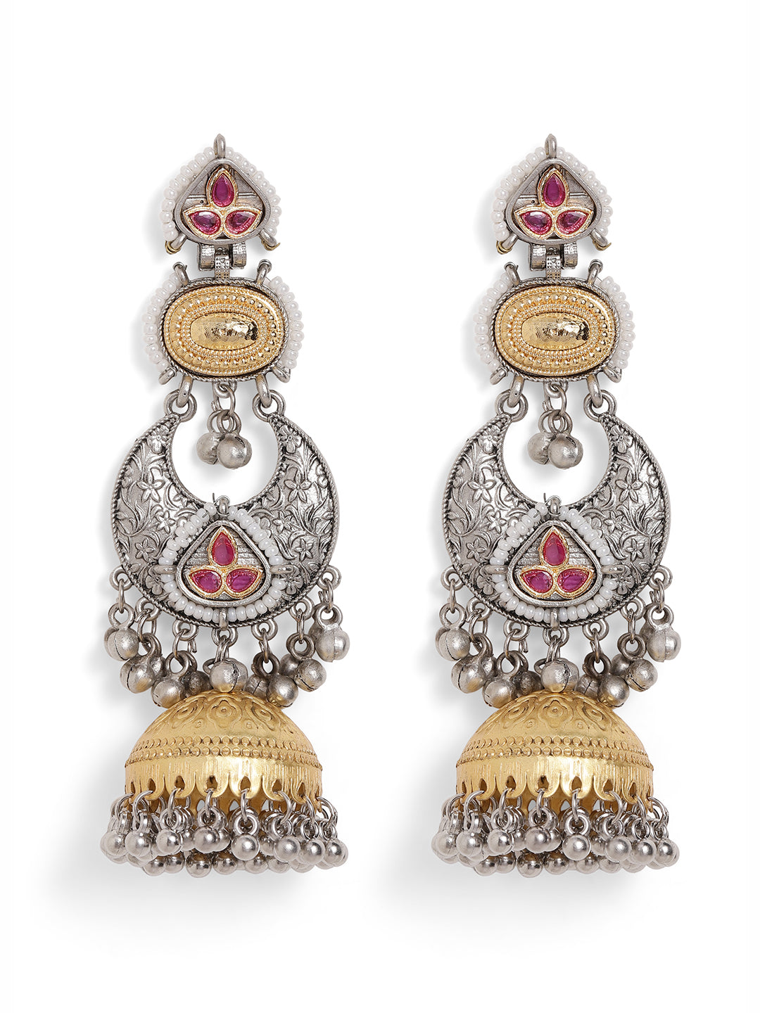 Ishin Pink Colour Silver Plated Jhumka Earring