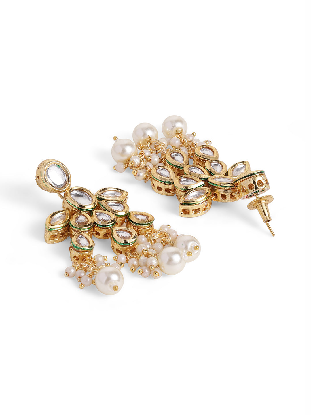 Ishin White Colour Gold plated Kundan Drop Earring