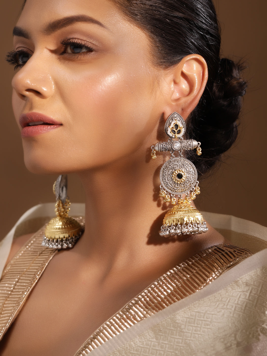 Ishin Black Colour Silver Plated Jhumka Earring