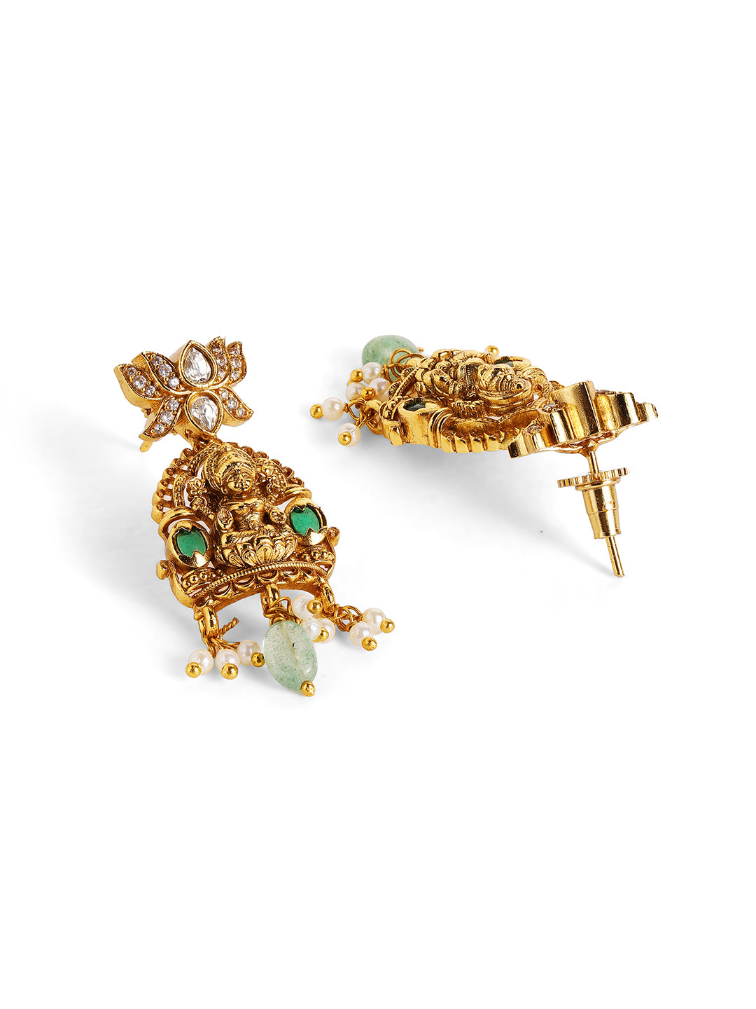 Ishin Floral Pattern Gold Plated Elegance Goddesss Lakshmi Jewellery Set