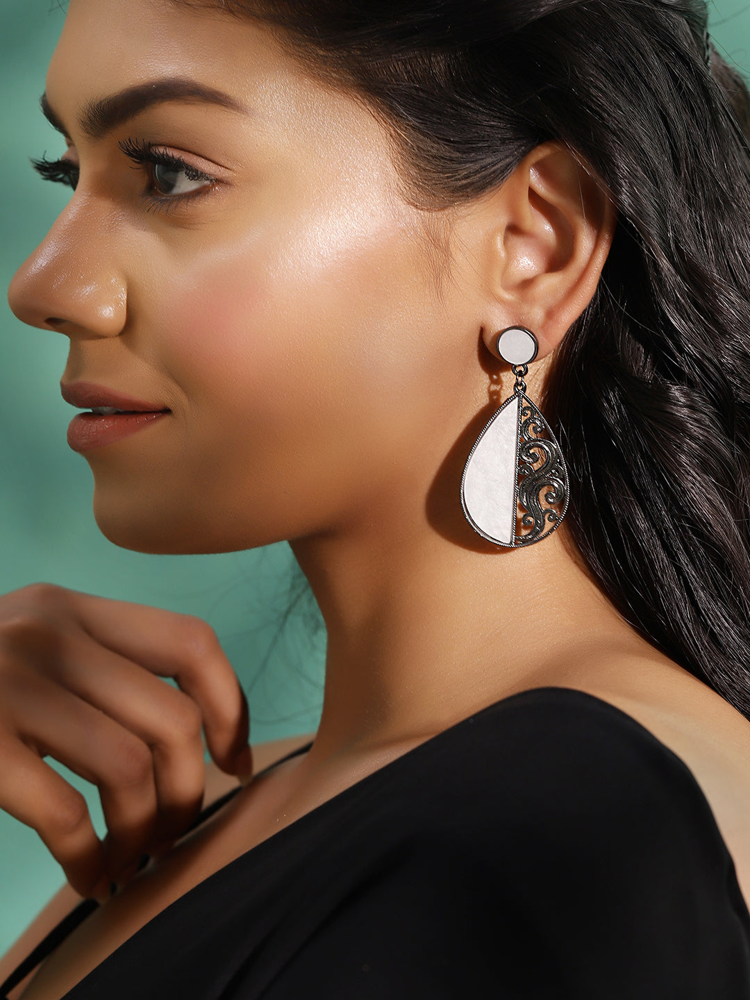 Ishin White Colour Silver Plated Drop Earring