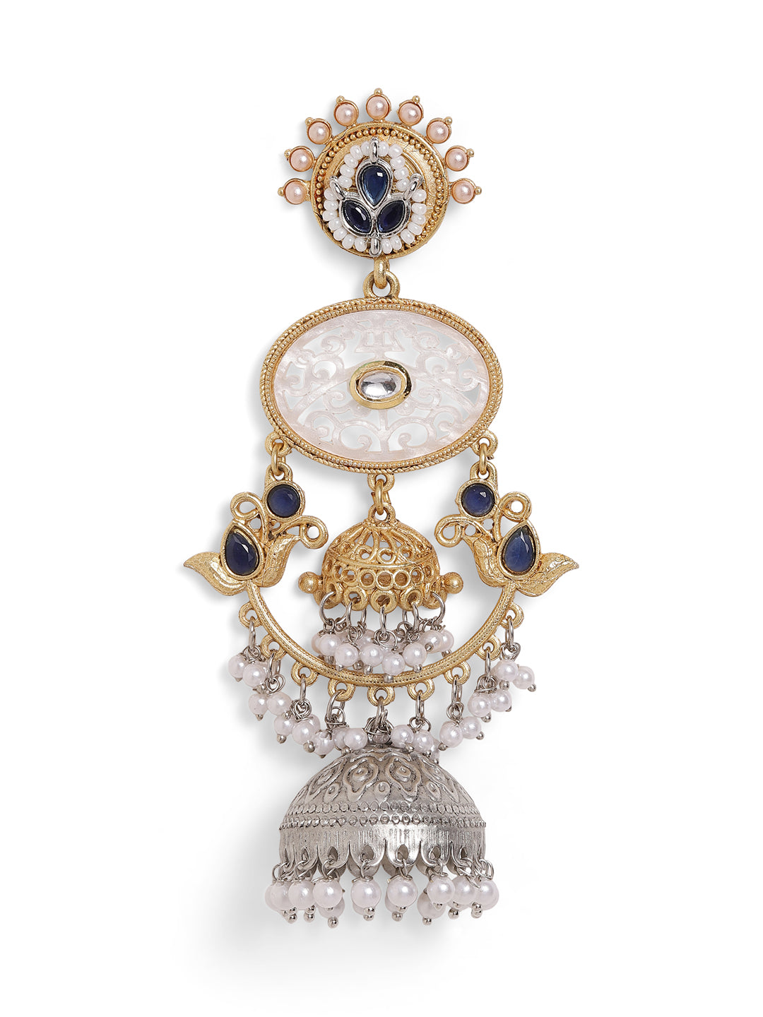 Ishin Blue Colour Silver Plated Beads Jhumka Earring