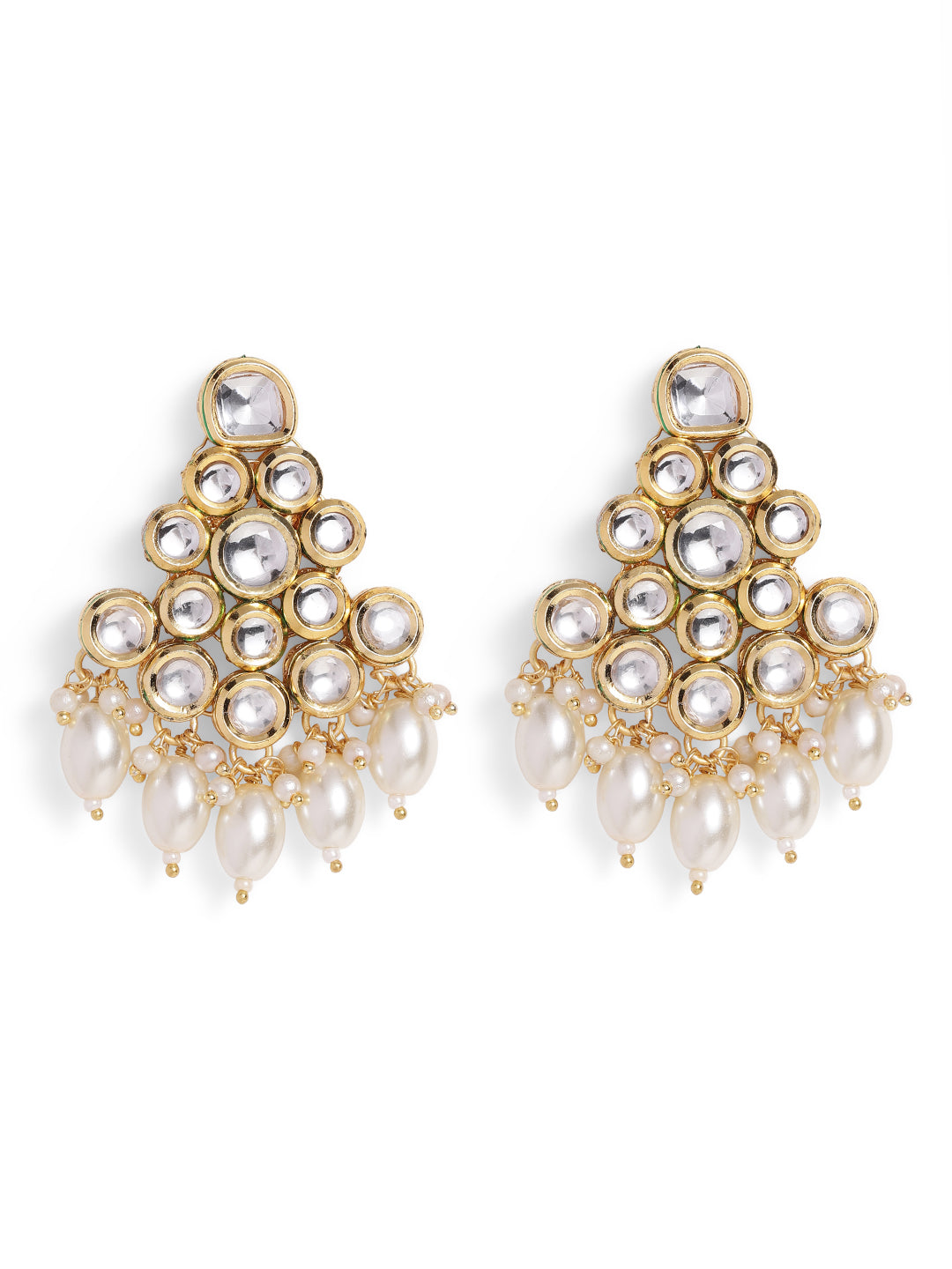Ishin White Colour Gold plated Kundan Drop Earring