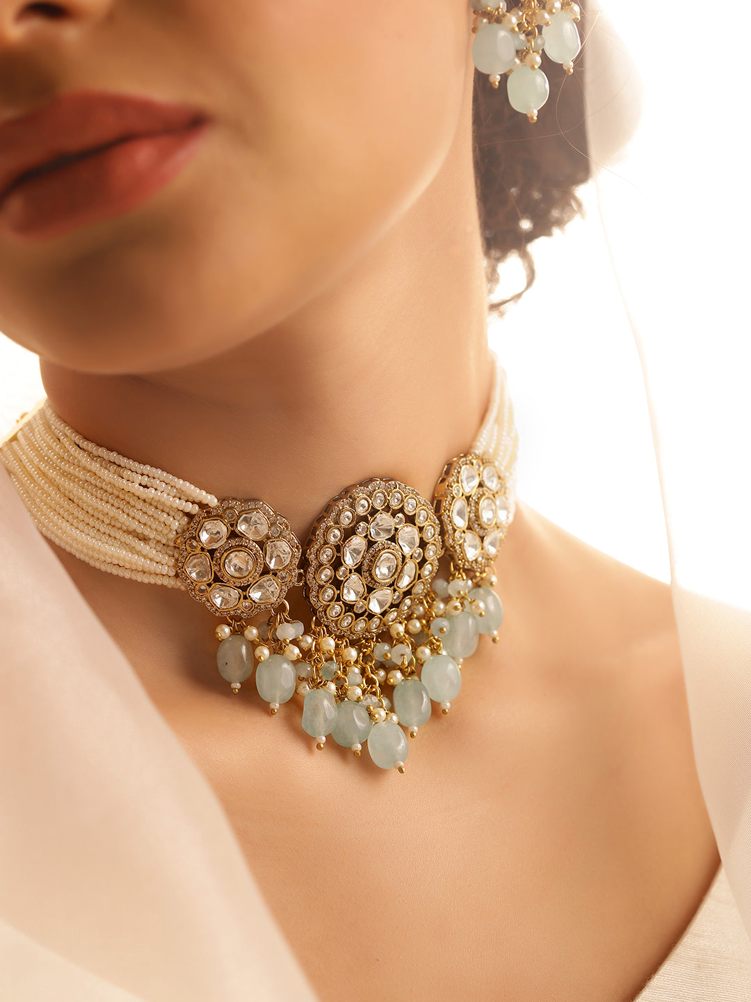 Ishin Blue  Colour Gold Plated Jewellery Set