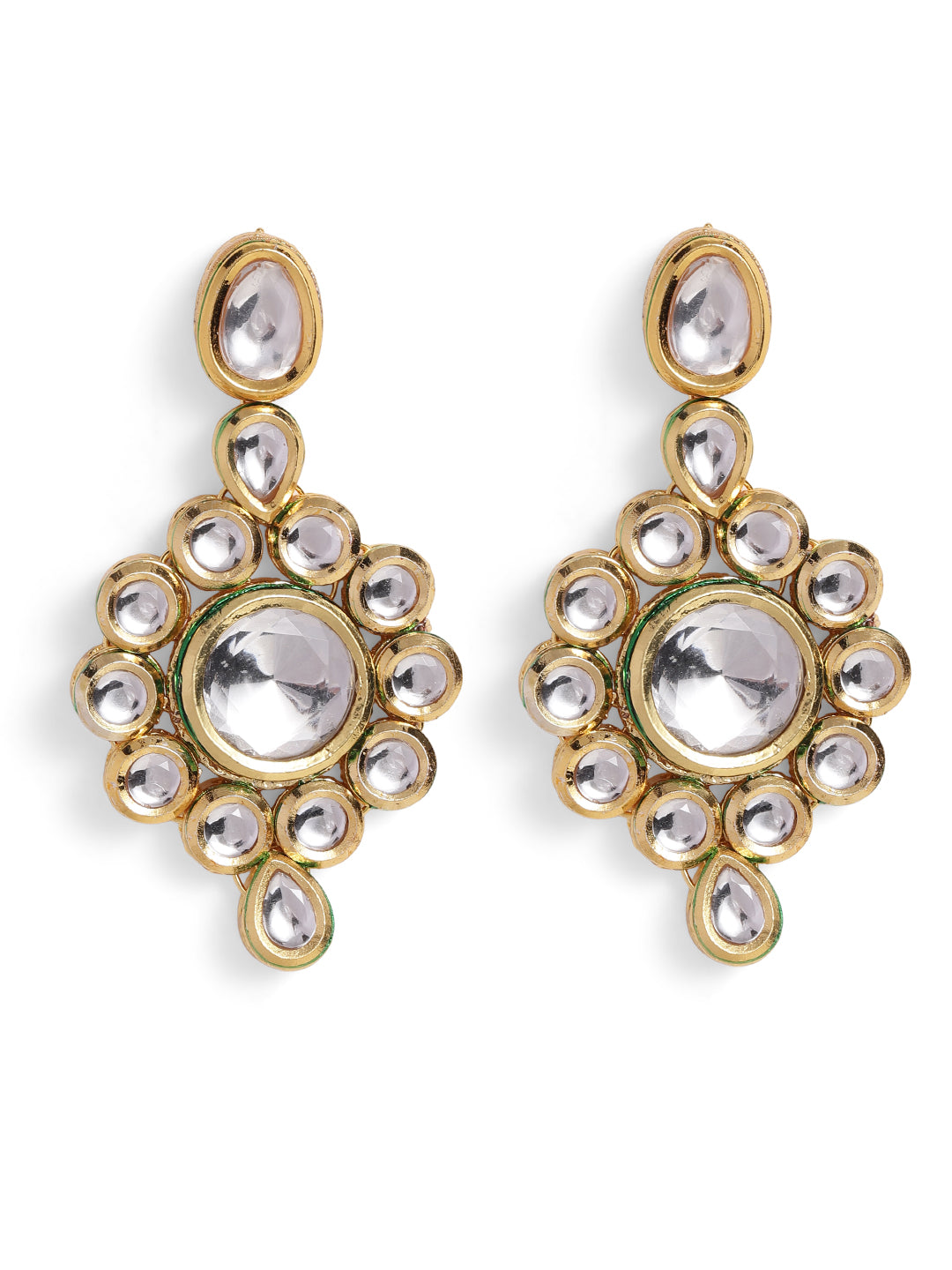 Ishin White Colour Gold plated Kundan Drop Earring