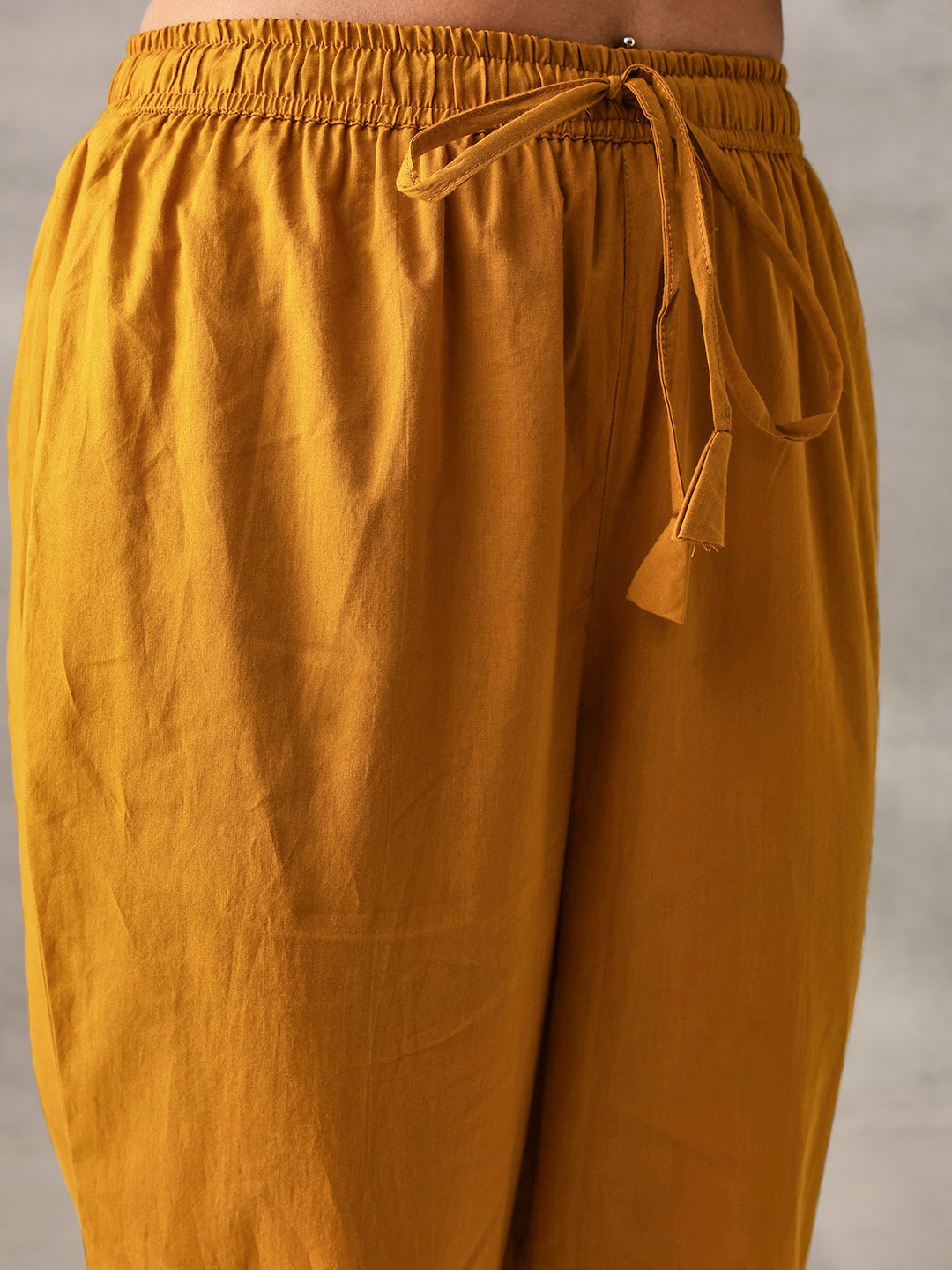 Graceful Mustard Cotton Floral Printed A-line fit Kurta Set with Dupatta