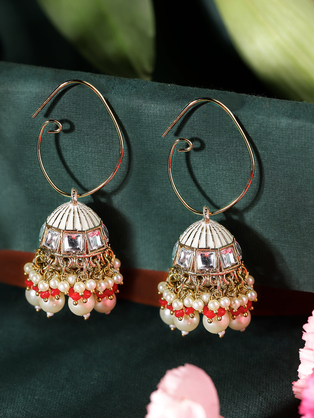 Ishin Gold Colour Gold Plated Beads Jhumka Earring