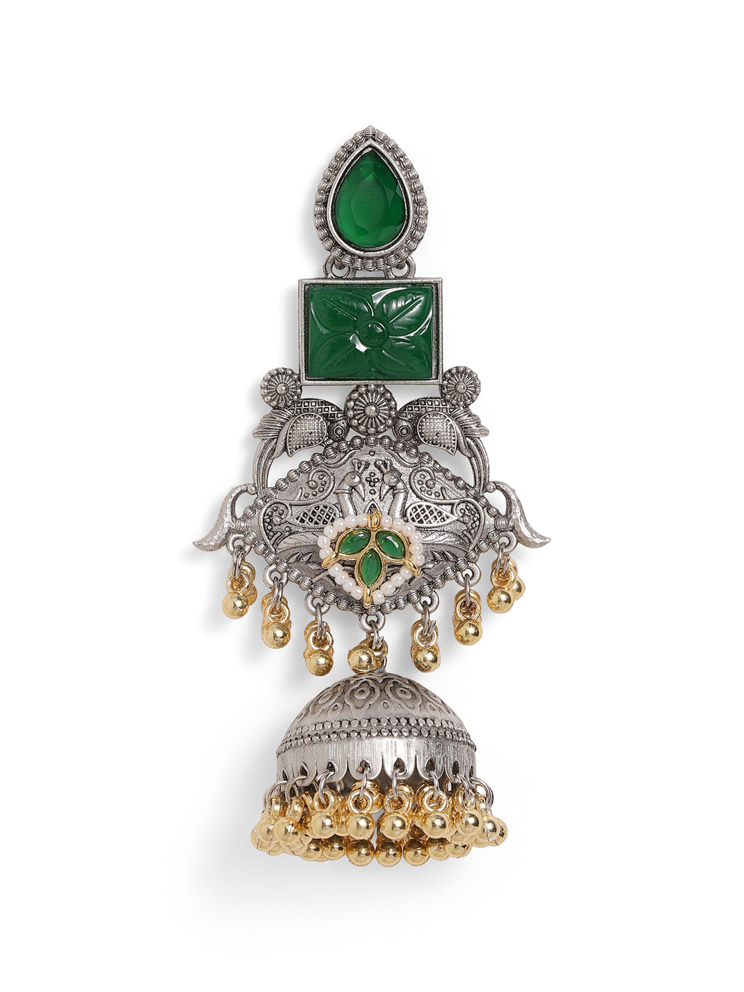 Ishin Green Colour Silver Plated Emerald Jhumka Earring