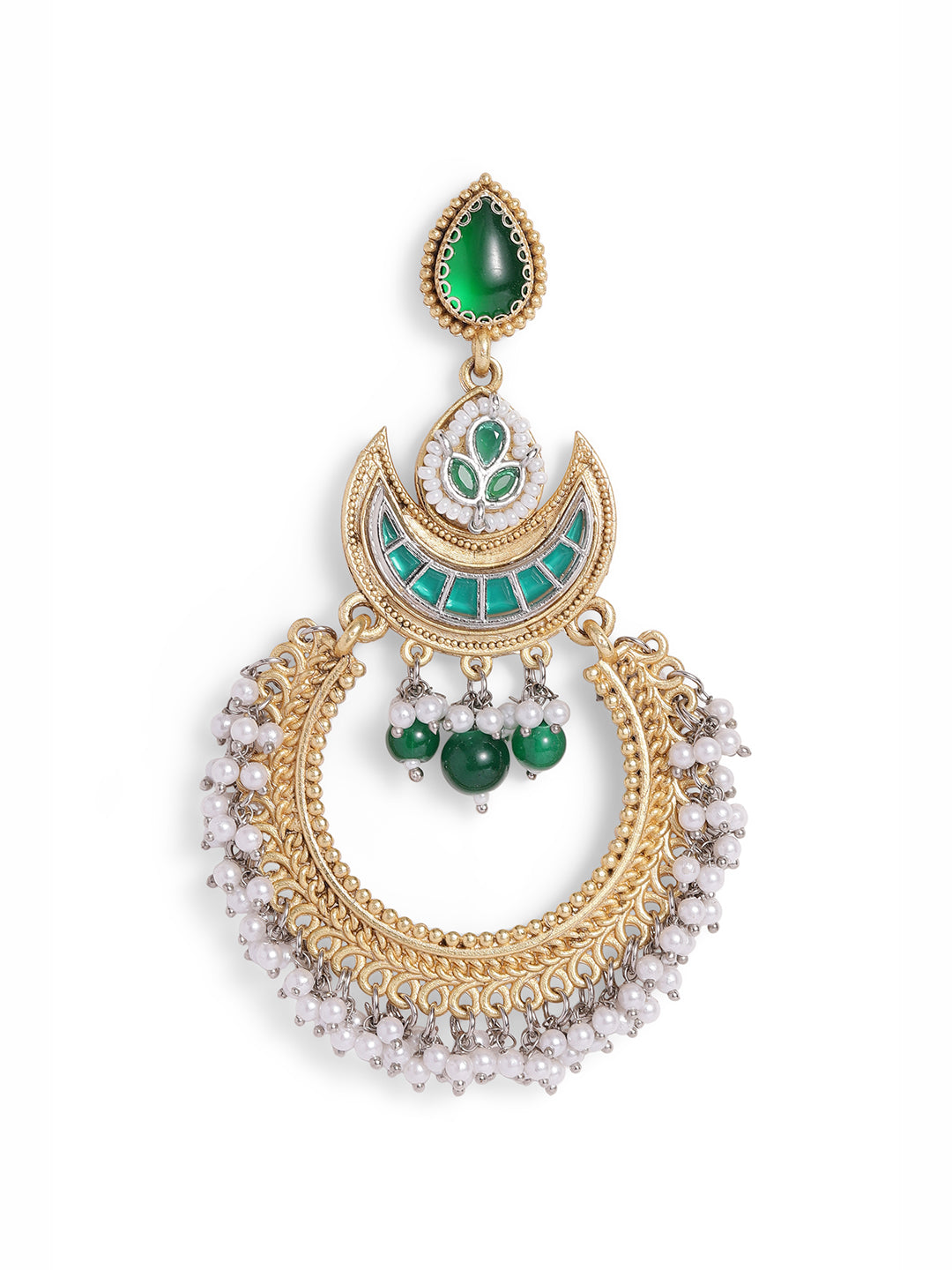 Ishin Green Colour Gold Plated Chandbali Earring